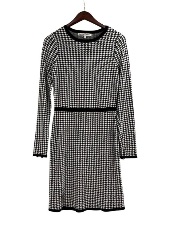 Heidi Weisel Dresses & Skirts - Mixt Heidi Weisel Womens Large Houndstooth Knit Long-Sleeve A-Line Dress Punk